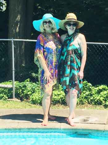 Pam and Jane in their coverups at the pool.