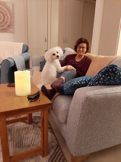 Phyllis at home with dog